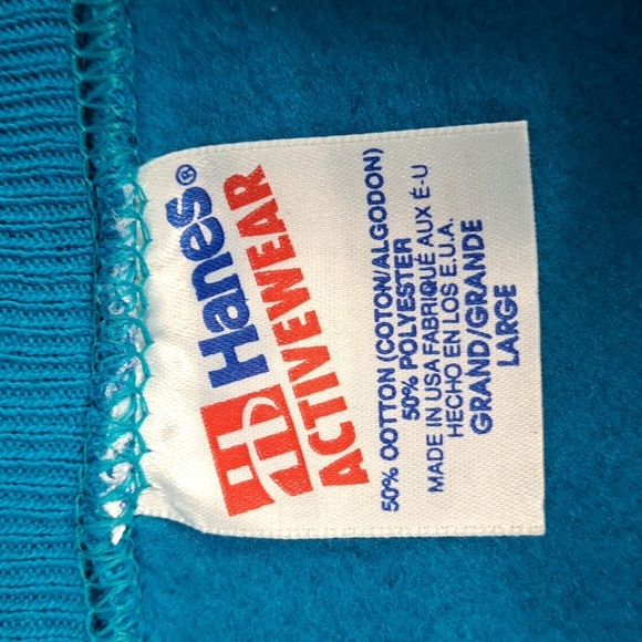 Vintage Hanes Activewear royal blue LG blank casual pullover sweatshirt crewneck - Picture 6 of 6